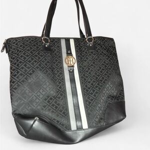 Tommy Hilfiger Black and Gray Tote with Monogram Pattern